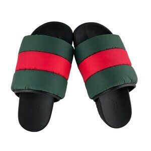 Gucci Women's Padded Web Stripes Slide Sandals Green & Red Nylon Sz 39
